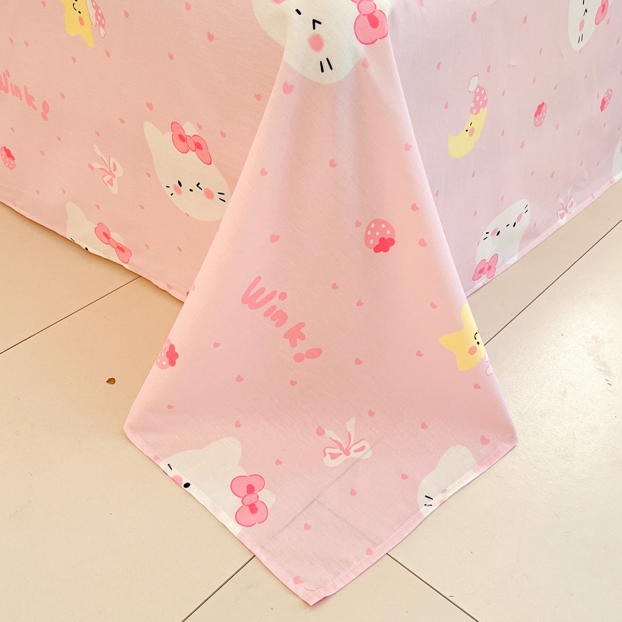 91家纺网 家纺一手货源 找家纺 莱通家纺 2026春夏新款全棉12868印花四件套单品系列-四件套 奶油凯蒂