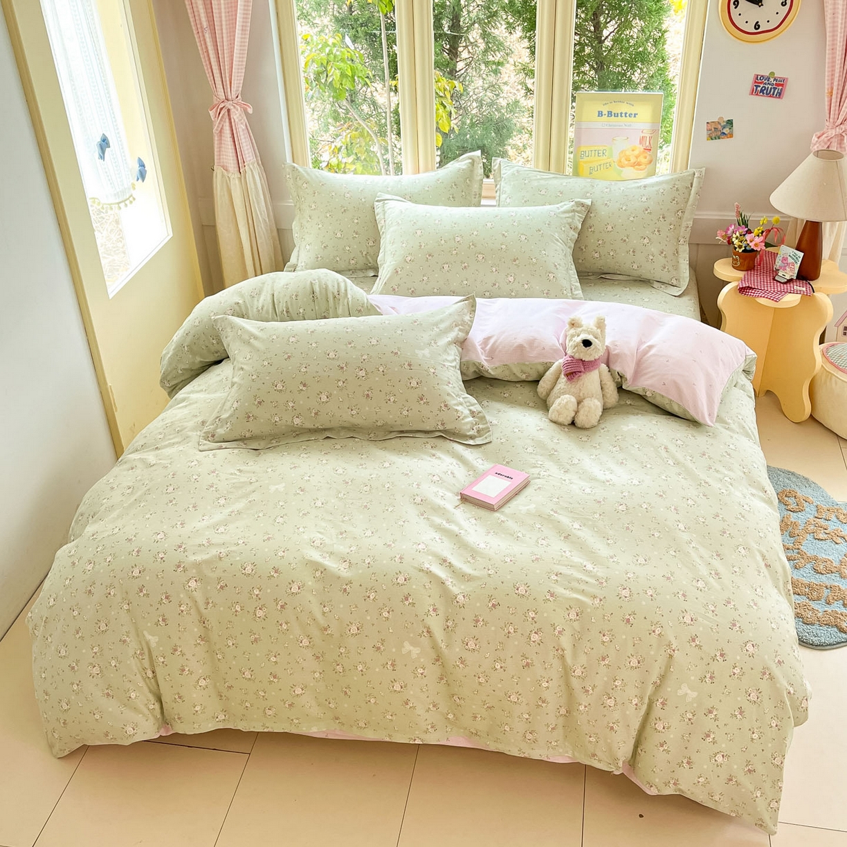 91家纺网 家纺一手货源 找家纺 莱通家纺 2026春夏新款全棉12868印花四件套单品系列-四件套 浅夏雏菊