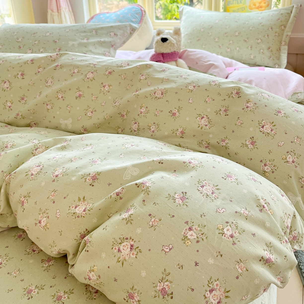 91家纺网 家纺一手货源 找家纺 莱通家纺 2026春夏新款全棉12868印花四件套单品系列-四件套 浅夏雏菊