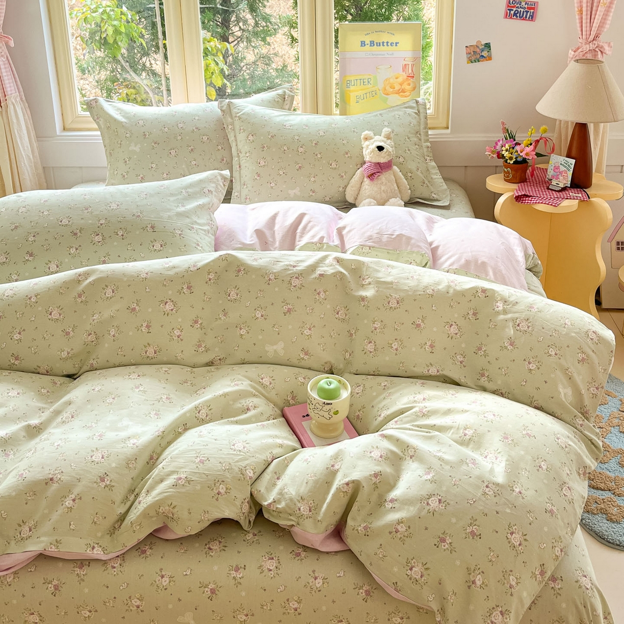 91家纺网 家纺一手货源 找家纺 莱通家纺 2026春夏新款全棉12868印花四件套单品系列-四件套 浅夏雏菊