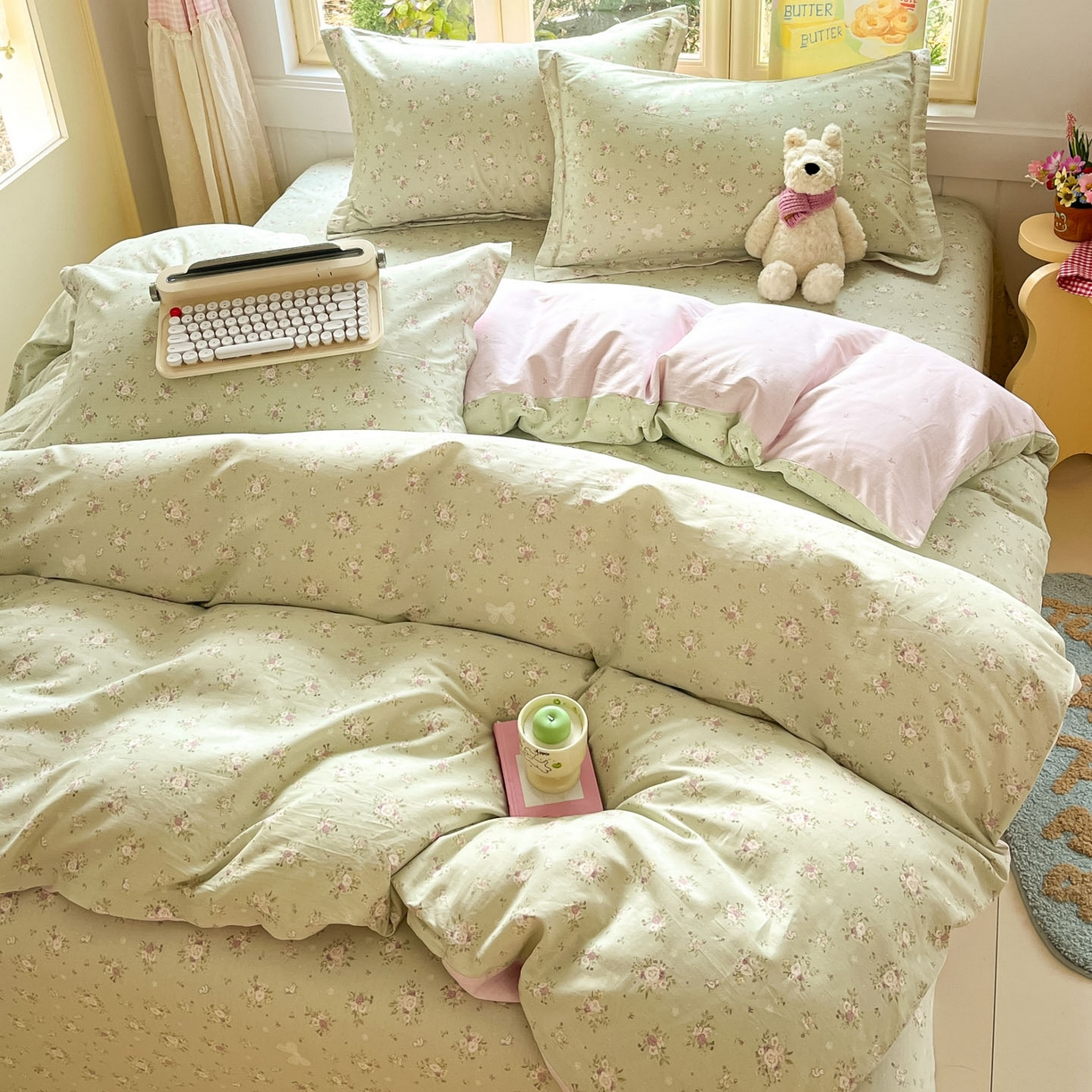 91家纺网 家纺一手货源 找家纺 莱通家纺 2026春夏新款全棉12868印花四件套单品系列-四件套 浅夏雏菊