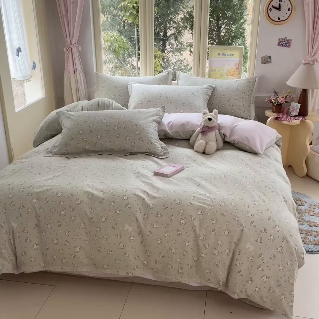 91家纺网 家纺一手货源 找家纺 莱通家纺 2026春夏新款全棉12868印花四件套单品系列-四件套 浅夏雏菊