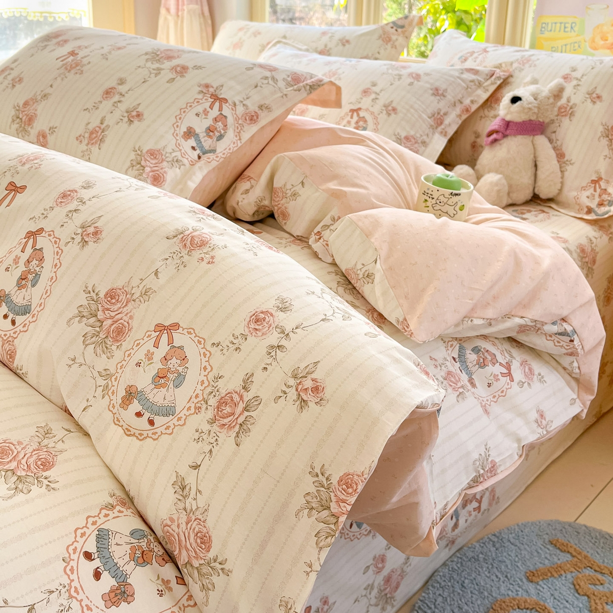 91家纺网 家纺一手货源 找家纺 莱通家纺 2026春夏新款全棉12868印花四件套单品系列-四件套 蔷薇姑娘