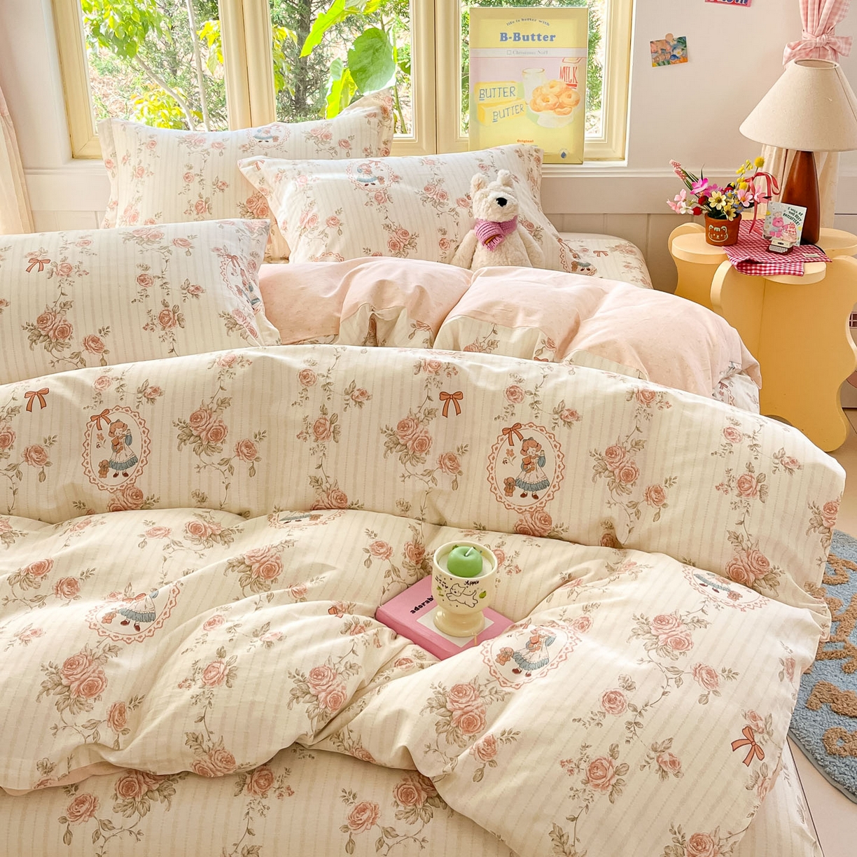 91家纺网 家纺一手货源 找家纺 莱通家纺 2026春夏新款全棉12868印花四件套单品系列-四件套 蔷薇姑娘