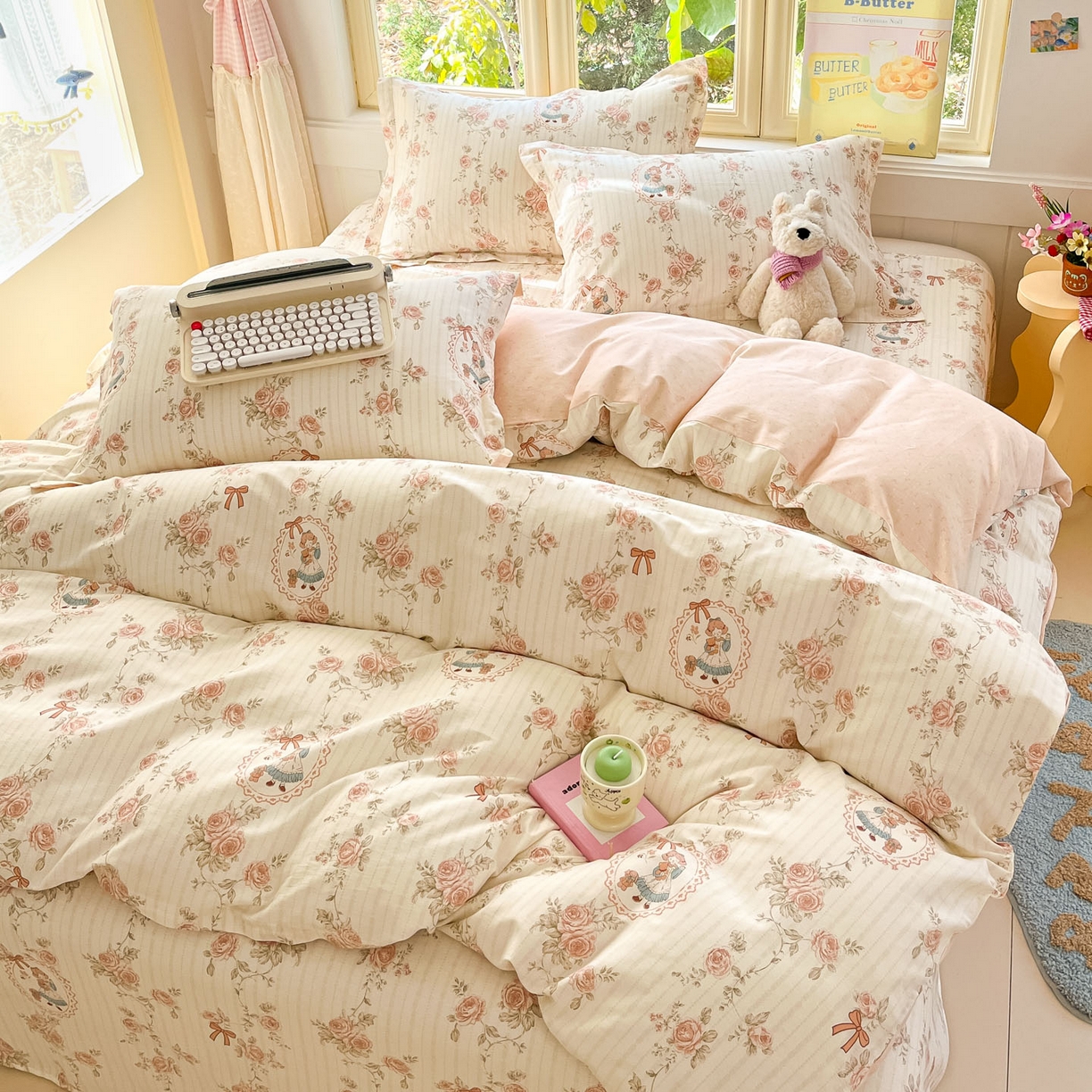 91家纺网 家纺一手货源 找家纺 莱通家纺 2026春夏新款全棉12868印花四件套单品系列-四件套 蔷薇姑娘