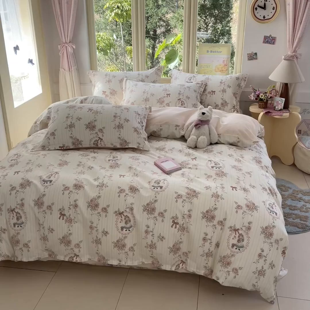 91家纺网 家纺一手货源 找家纺 莱通家纺 2026春夏新款全棉12868印花四件套单品系列-四件套 蔷薇姑娘