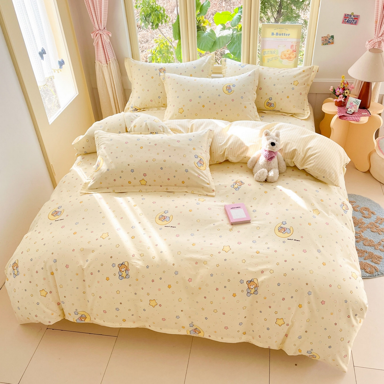 91家纺网 家纺一手货源 找家纺 莱通家纺 2026春夏新款全棉12868印花四件套单品系列-四件套 睡梦熊