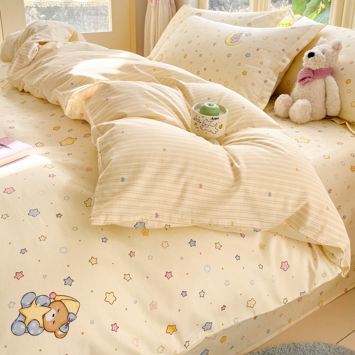 91家纺网 家纺一手货源 找家纺 莱通家纺 2026春夏新款全棉12868印花四件套单品系列-四件套 睡梦熊