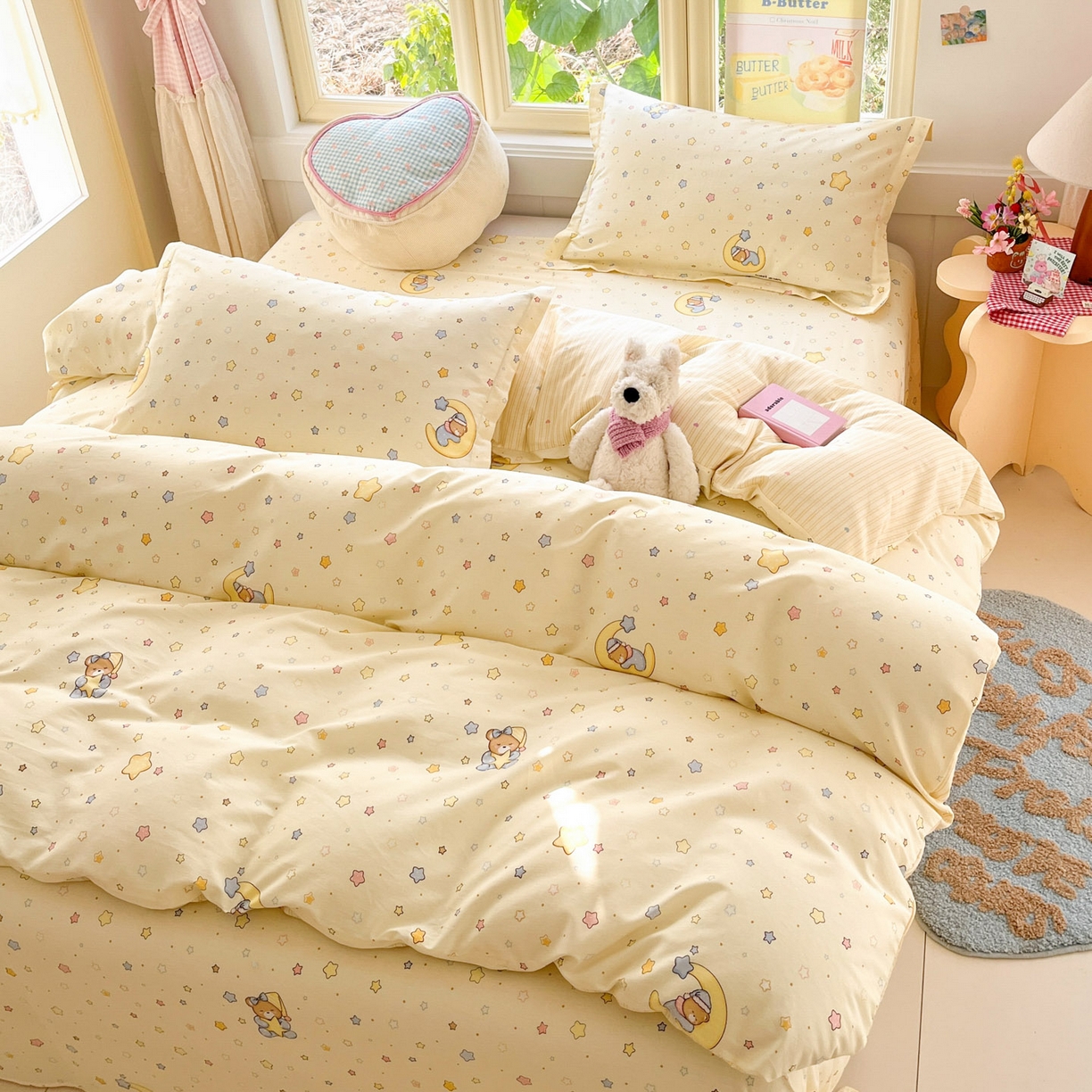 91家纺网 家纺一手货源 找家纺 莱通家纺 2026春夏新款全棉12868印花四件套单品系列-四件套 睡梦熊