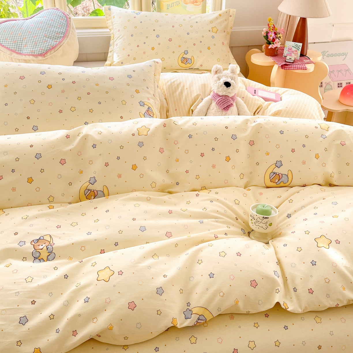 91家纺网 家纺一手货源 找家纺 莱通家纺 2026春夏新款全棉12868印花四件套单品系列-四件套 睡梦熊