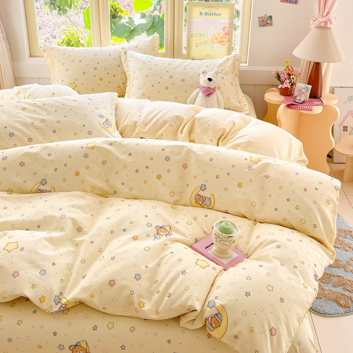 91家纺网 家纺一手货源 找家纺 莱通家纺 2026春夏新款全棉12868印花四件套单品系列-四件套 睡梦熊