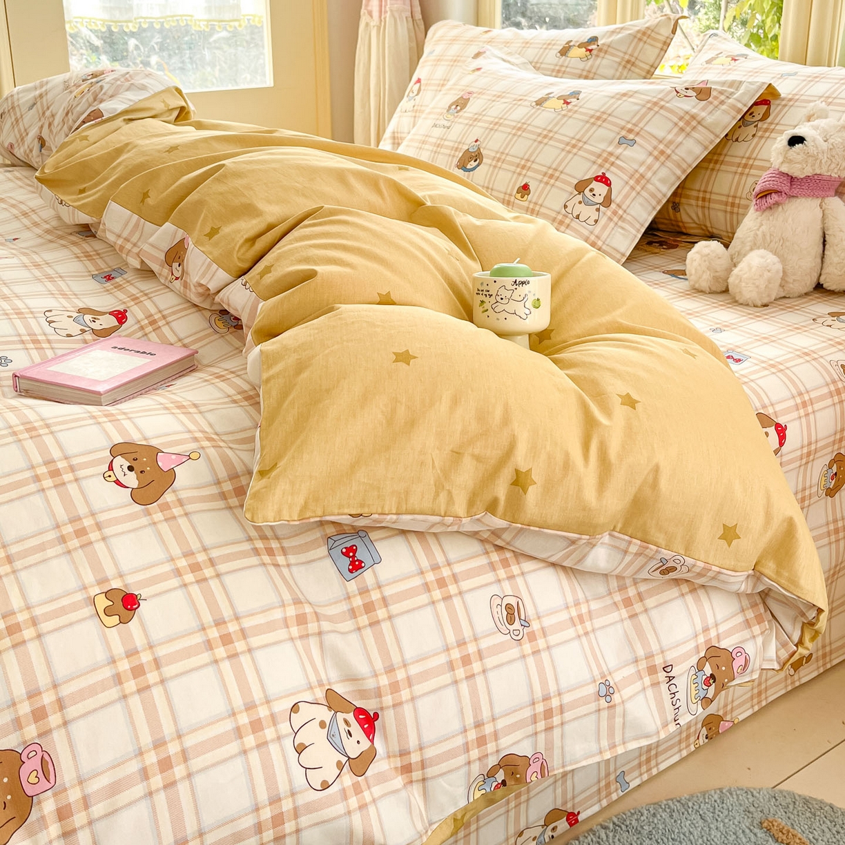 91家纺网 家纺一手货源 找家纺 莱通家纺 2026春夏新款全棉12868印花四件套单品系列-四件套 柯基小屋