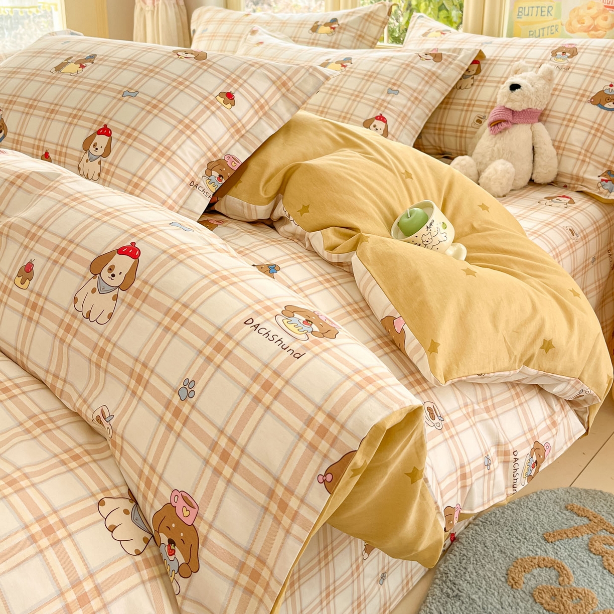 91家纺网 家纺一手货源 找家纺 莱通家纺 2026春夏新款全棉12868印花四件套单品系列-四件套 柯基小屋