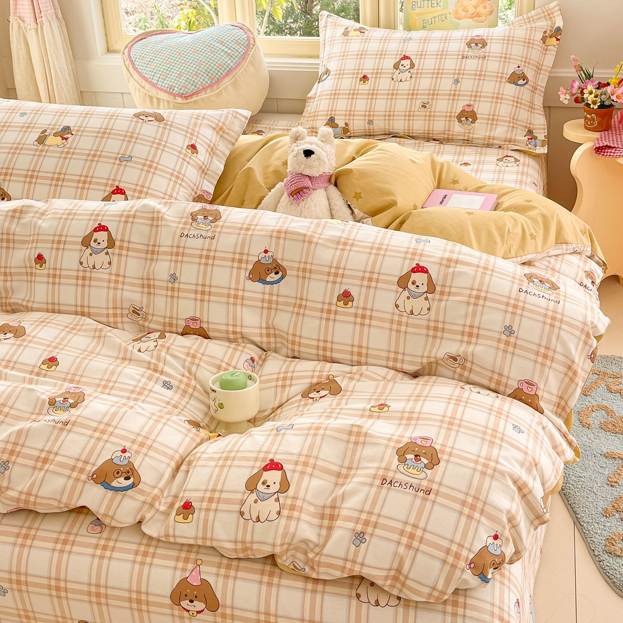 91家纺网 家纺一手货源 找家纺 莱通家纺 2026春夏新款全棉12868印花四件套单品系列-四件套 柯基小屋