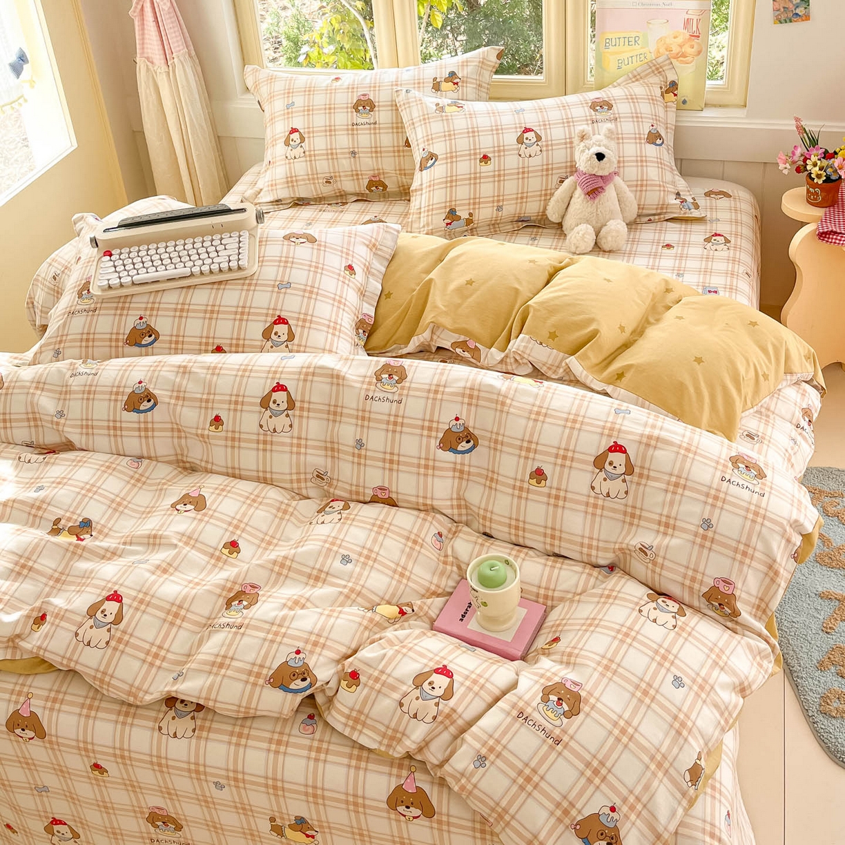 91家纺网 家纺一手货源 找家纺 莱通家纺 2026春夏新款全棉12868印花四件套单品系列-四件套 柯基小屋