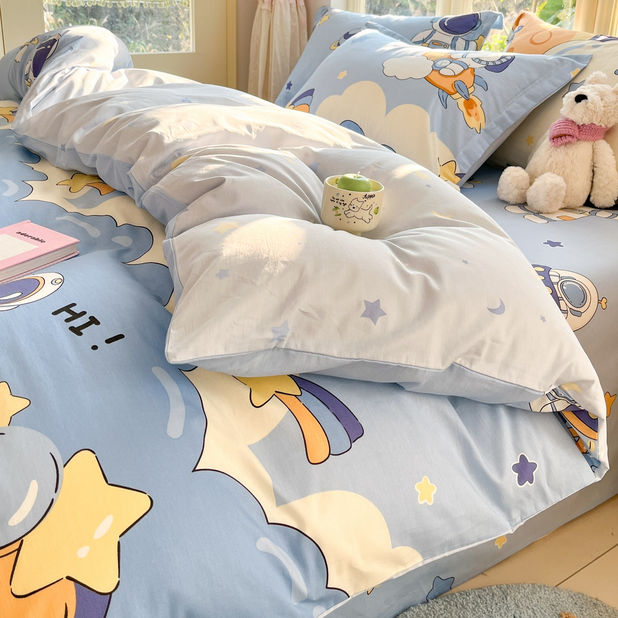 91家纺网 家纺一手货源 找家纺 莱通家纺 2026春夏新款全棉12868印花四件套单品系列-四件套 太空梦乐园