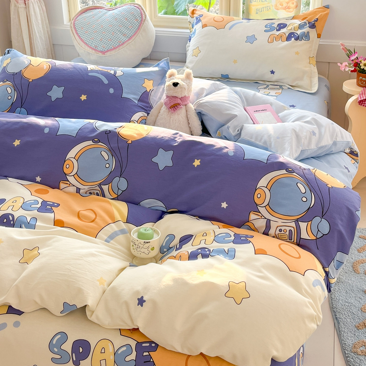 91家纺网 家纺一手货源 找家纺 莱通家纺 2026春夏新款全棉12868印花四件套单品系列-四件套 太空梦乐园