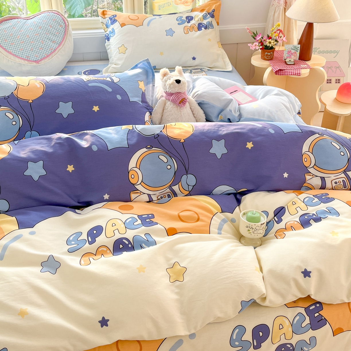 91家纺网 家纺一手货源 找家纺 莱通家纺 2026春夏新款全棉12868印花四件套单品系列-四件套 太空梦乐园