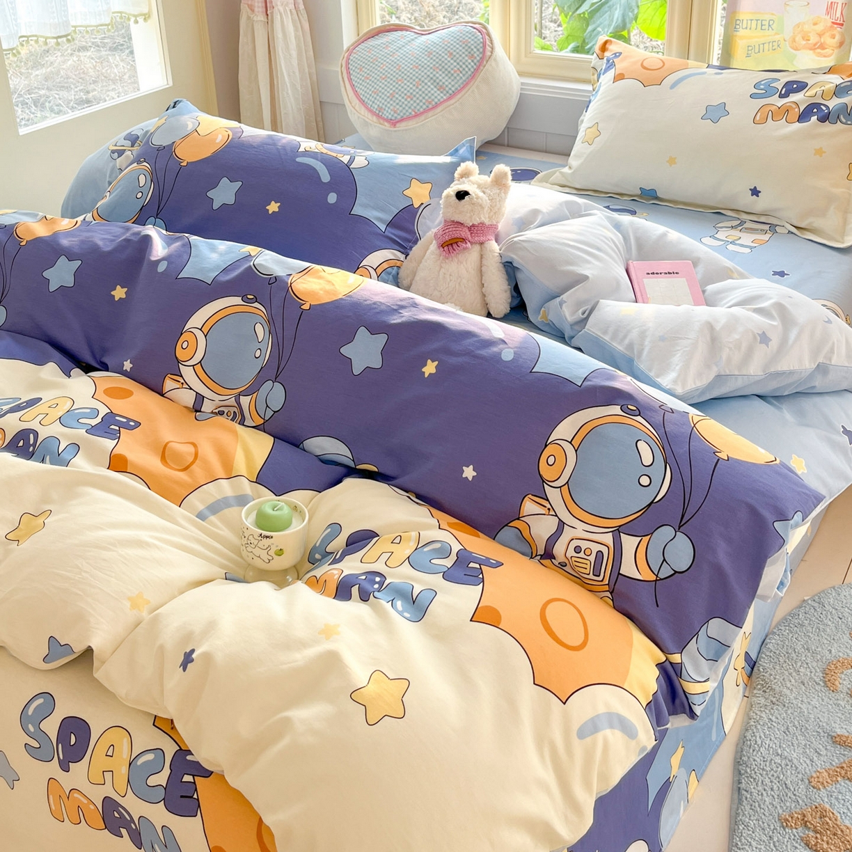 91家纺网 家纺一手货源 找家纺 莱通家纺 2026春夏新款全棉12868印花四件套单品系列-四件套 太空梦乐园