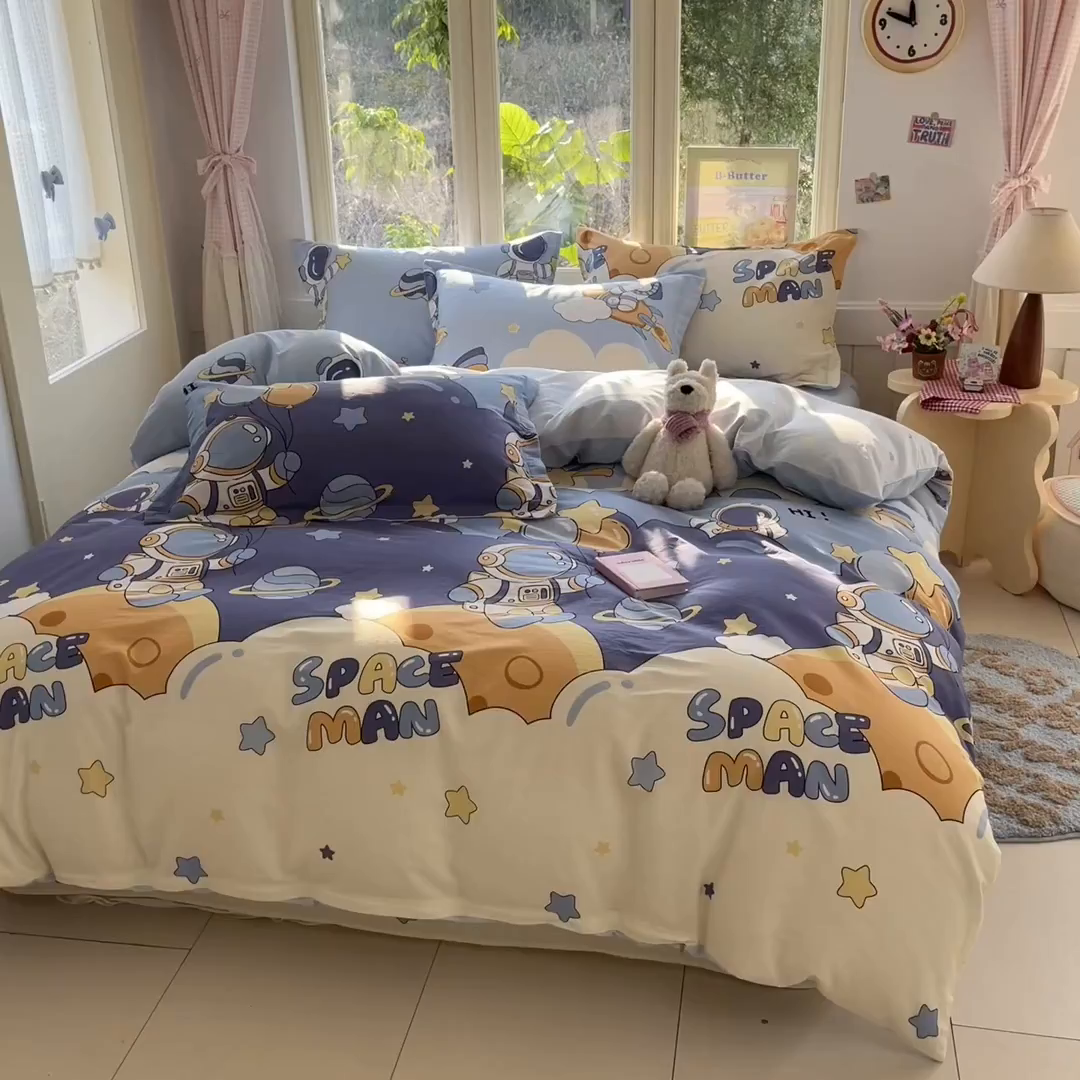 91家纺网 家纺一手货源 找家纺 莱通家纺 2026春夏新款全棉12868印花四件套单品系列-四件套 太空梦乐园