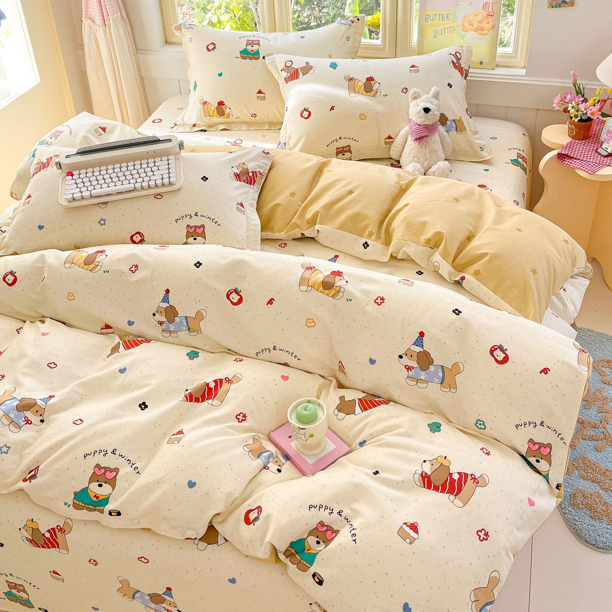 91家纺网 家纺一手货源 找家纺 莱通家纺 2026春夏新款全棉12868印花四件套单品系列-四件套 汪星卧室