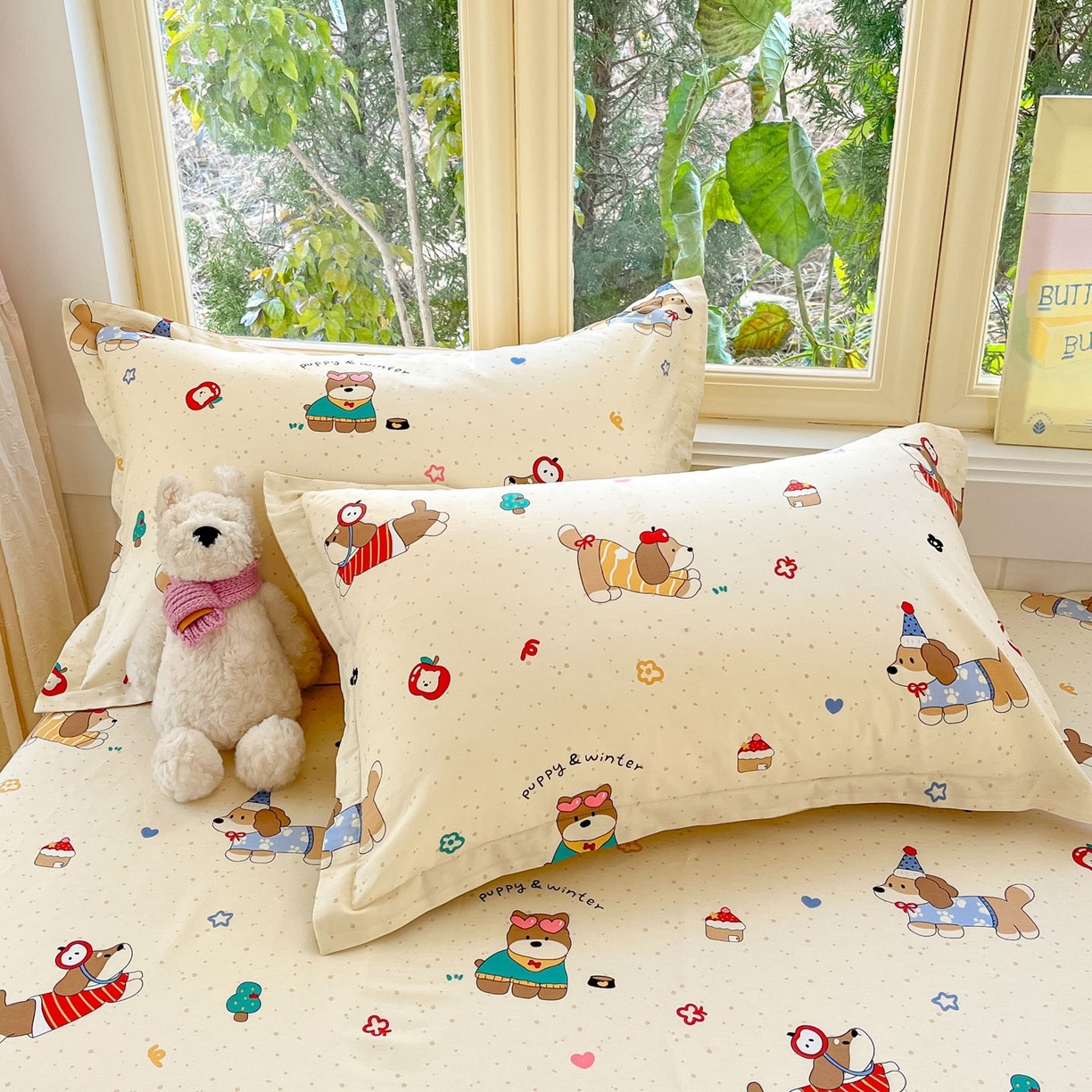 91家纺网 家纺一手货源 找家纺 莱通家纺 2026春夏新款全棉12868印花四件套单品系列-四件套 汪星卧室