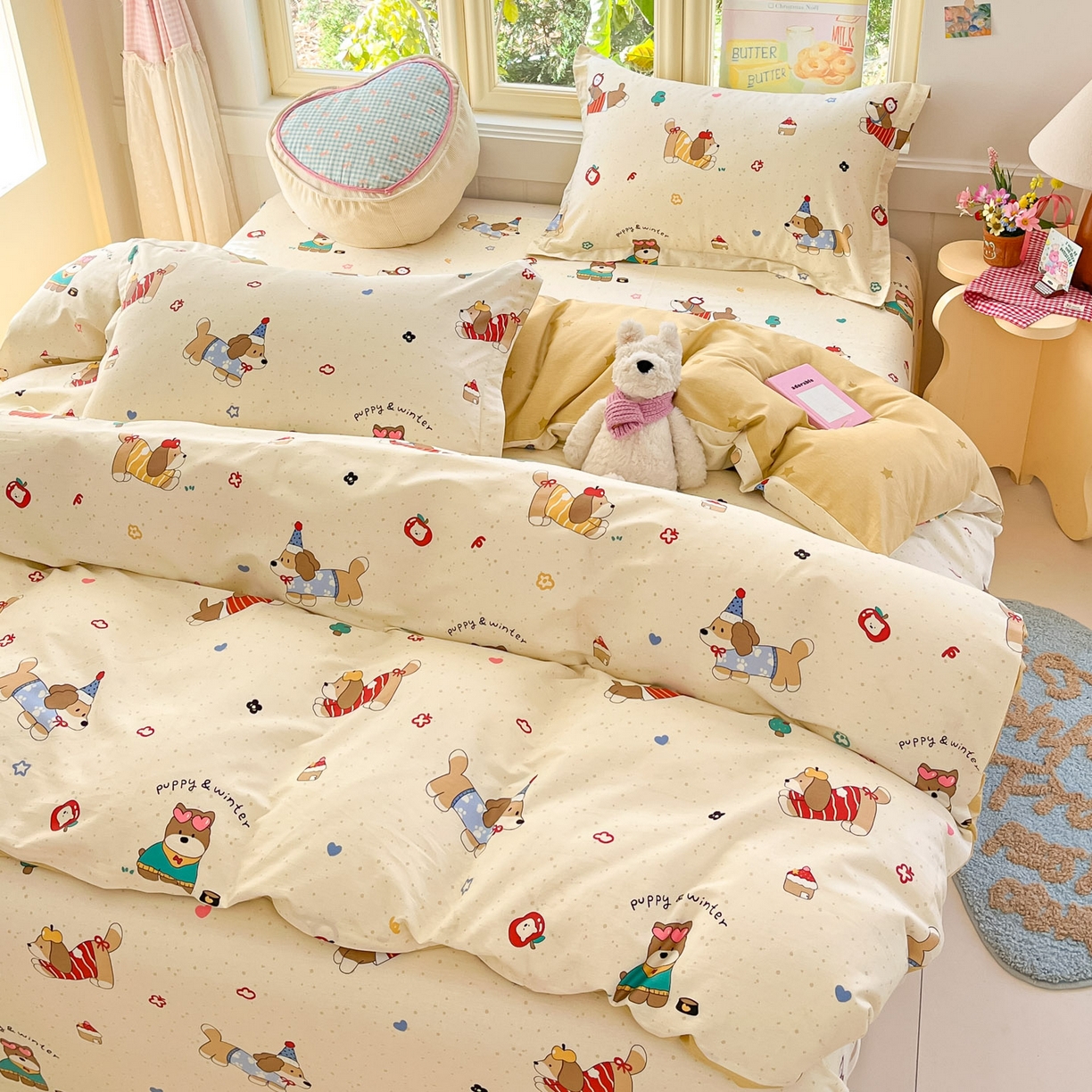 91家纺网 家纺一手货源 找家纺 莱通家纺 2026春夏新款全棉12868印花四件套单品系列-四件套 汪星卧室