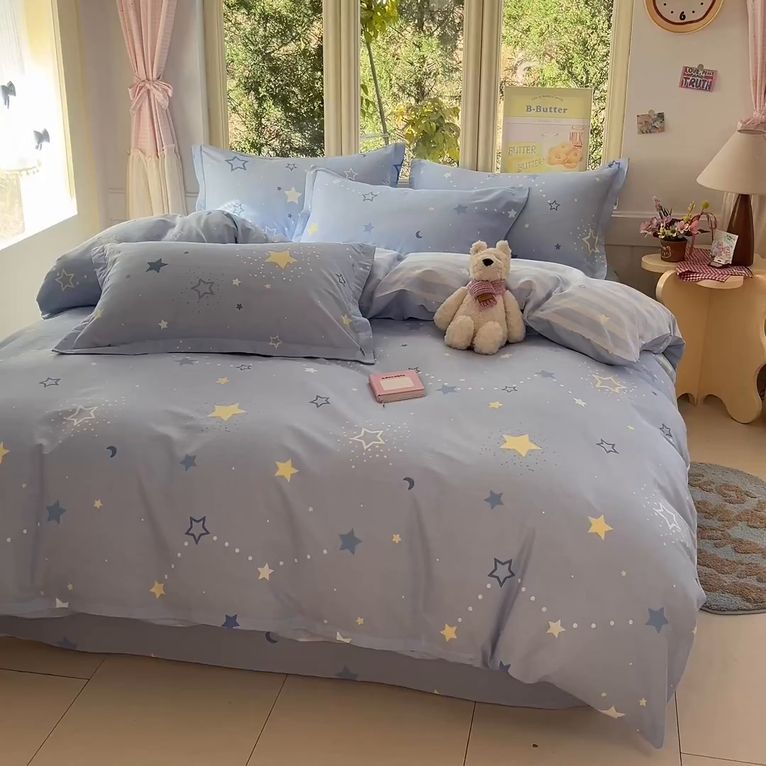 91家纺网 家纺一手货源 找家纺 莱通家纺 2026春夏新款全棉12868印花四件套单品系列-四件套 五星集