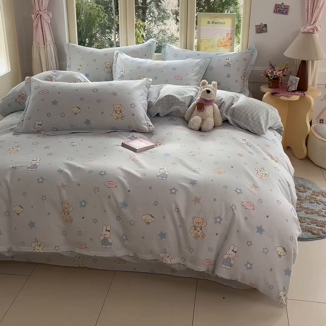 91家纺网 家纺一手货源 找家纺 莱通家纺 2026春夏新款全棉12868印花四件套单品系列-四件套 星星童话园