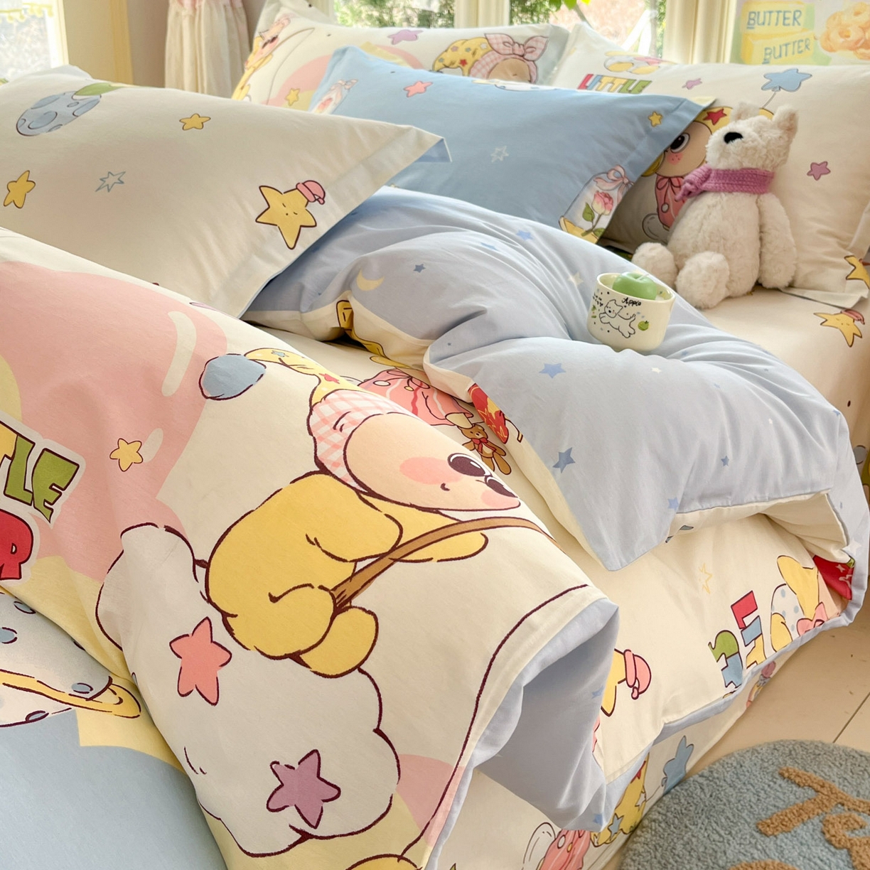 91家纺网 家纺一手货源 找家纺 莱通家纺 2026春夏新款全棉12868印花四件套单品系列-四件套 星星仔的梦