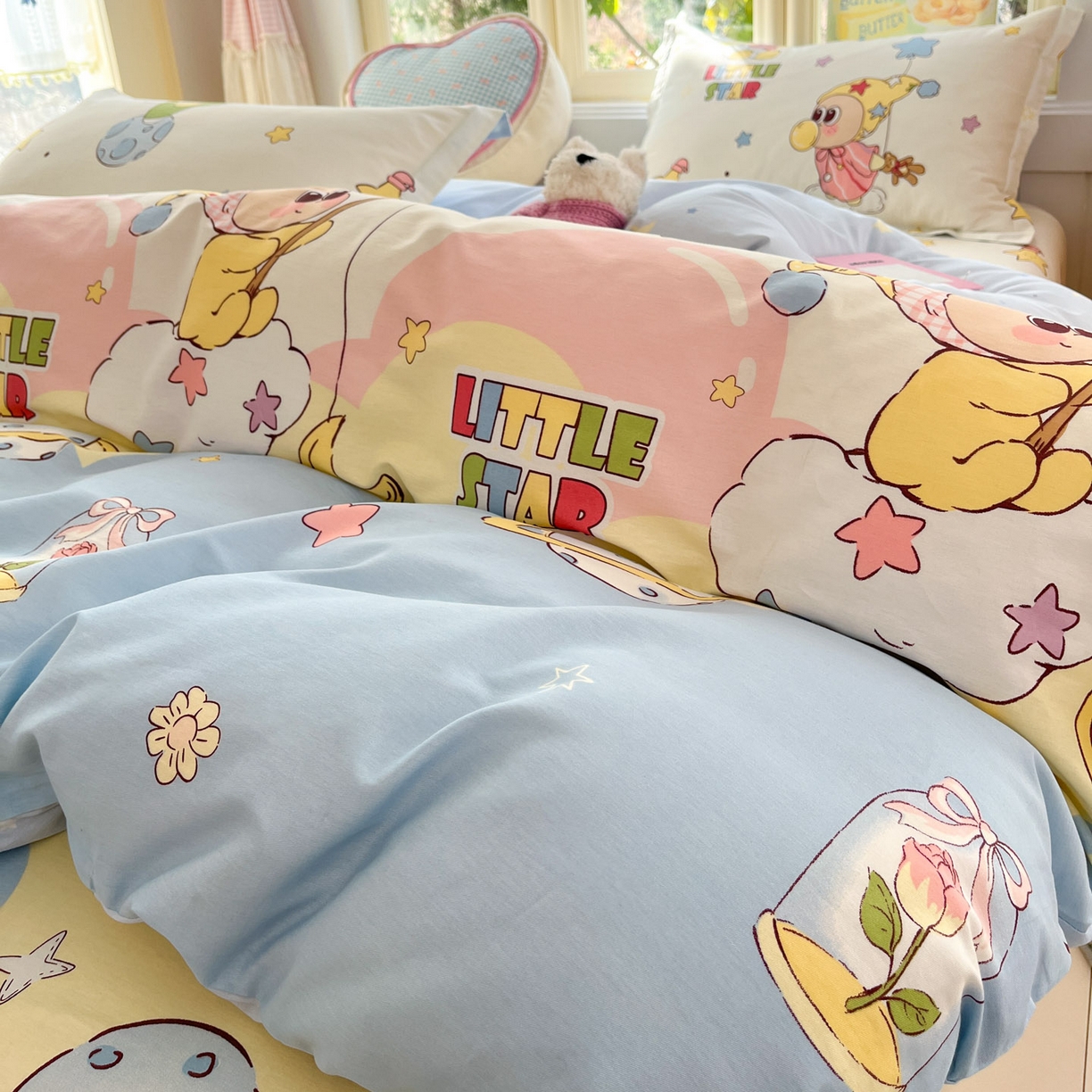 91家纺网 家纺一手货源 找家纺 莱通家纺 2026春夏新款全棉12868印花四件套单品系列-四件套 星星仔的梦