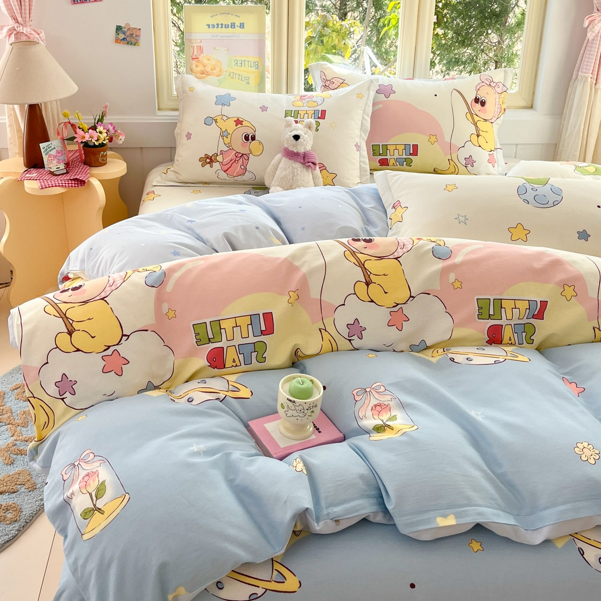 91家纺网 家纺一手货源 找家纺 莱通家纺 2026春夏新款全棉12868印花四件套单品系列-四件套 星星仔的梦