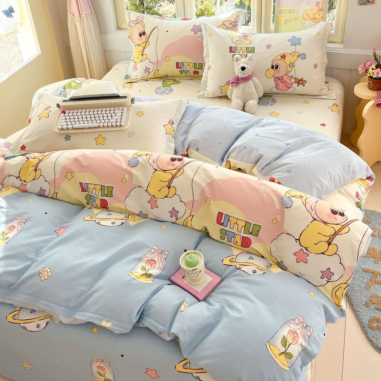 91家纺网 家纺一手货源 找家纺 莱通家纺 2026春夏新款全棉12868印花四件套单品系列-四件套 星星仔的梦