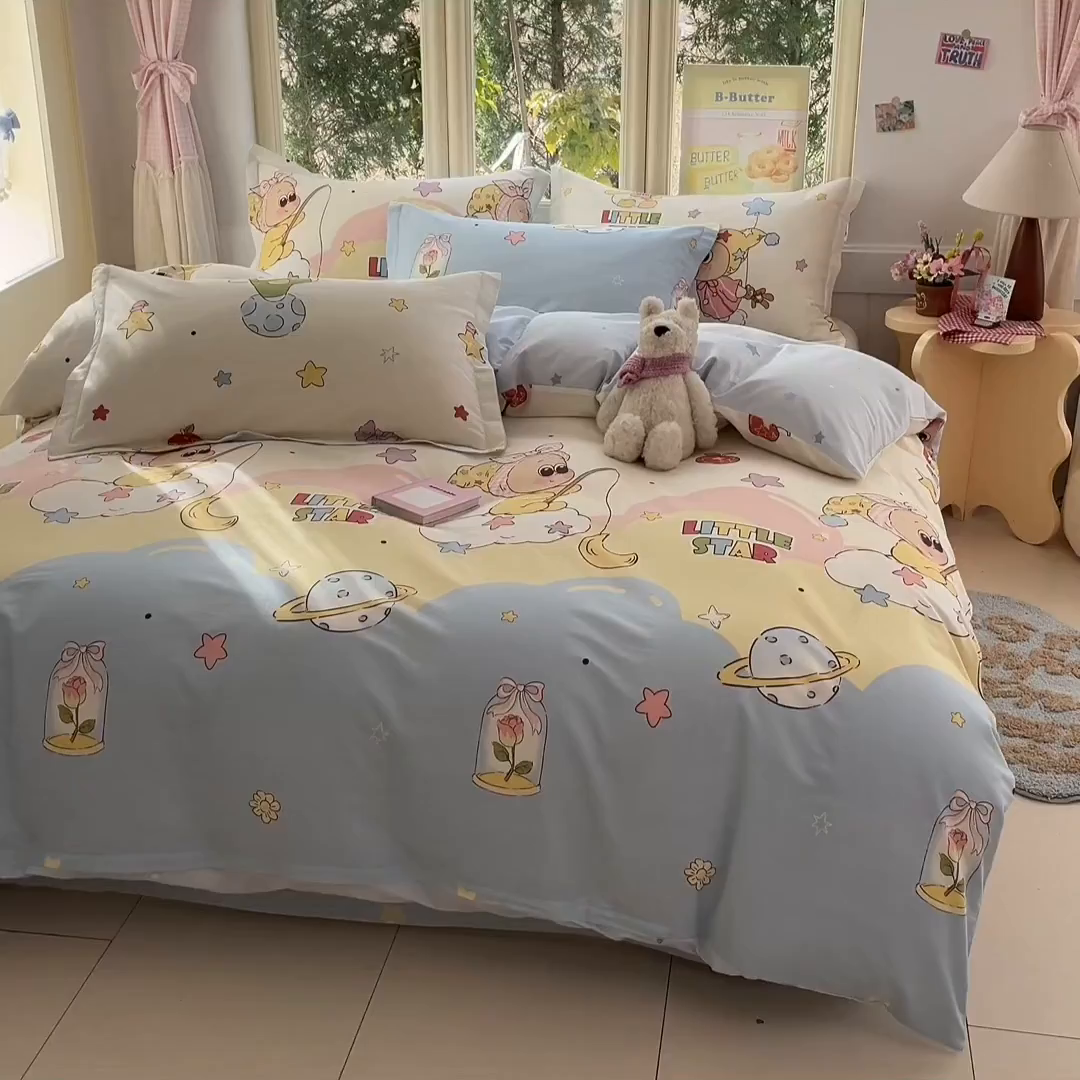 91家纺网 家纺一手货源 找家纺 莱通家纺 2026春夏新款全棉12868印花四件套单品系列-四件套 星星仔的梦