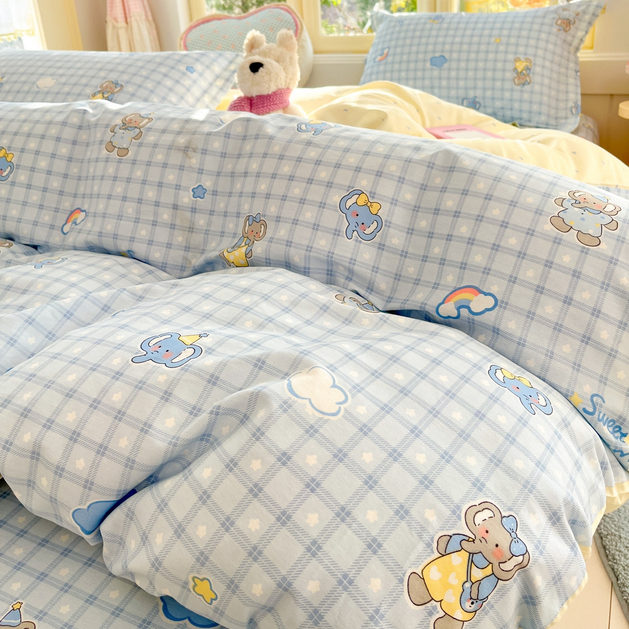 91家纺网 家纺一手货源 找家纺 莱通家纺 2026春夏新款全棉12868印花四件套单品系列-四件套 云朵象宝