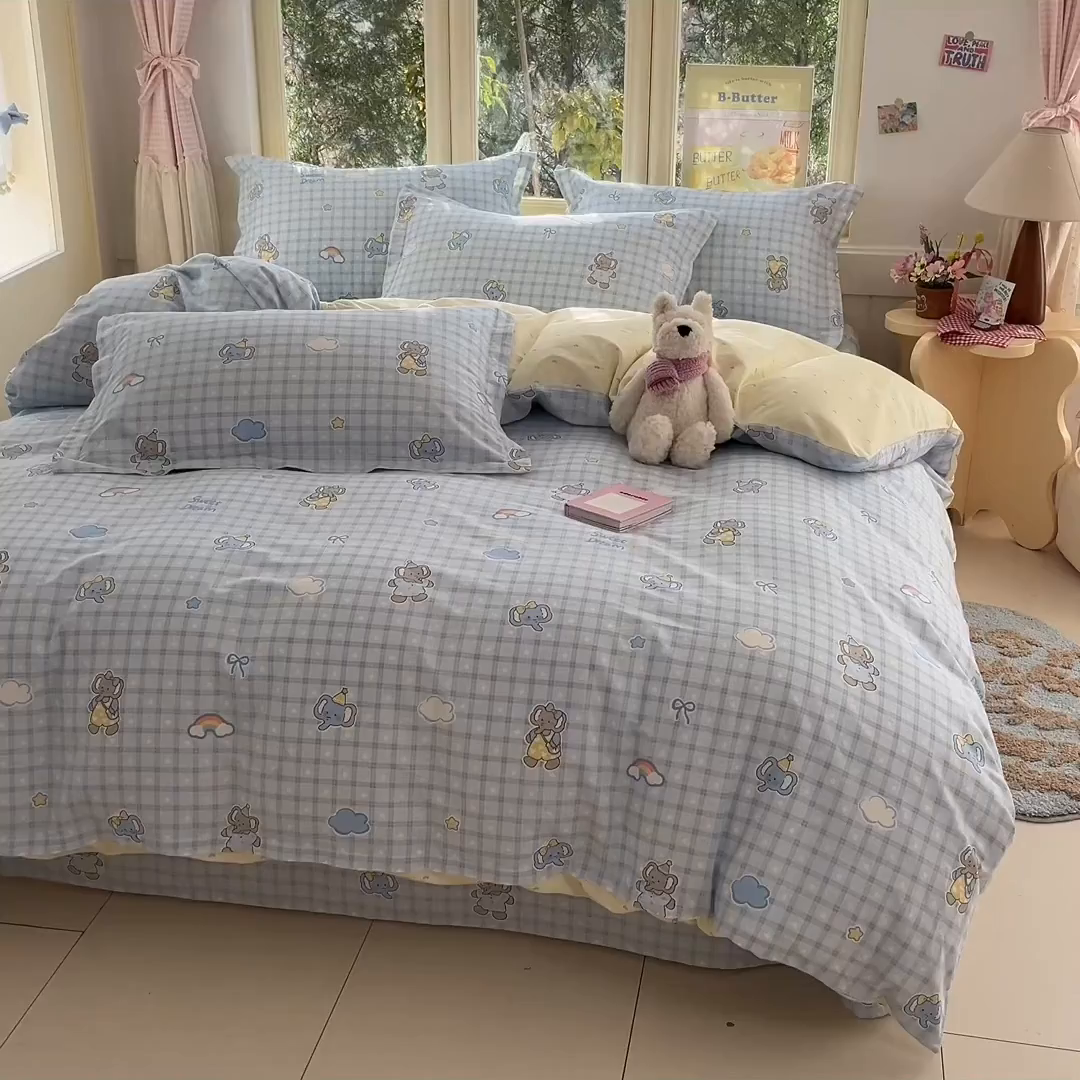 91家纺网 家纺一手货源 找家纺 莱通家纺 2026春夏新款全棉12868印花四件套单品系列-四件套 云朵象宝