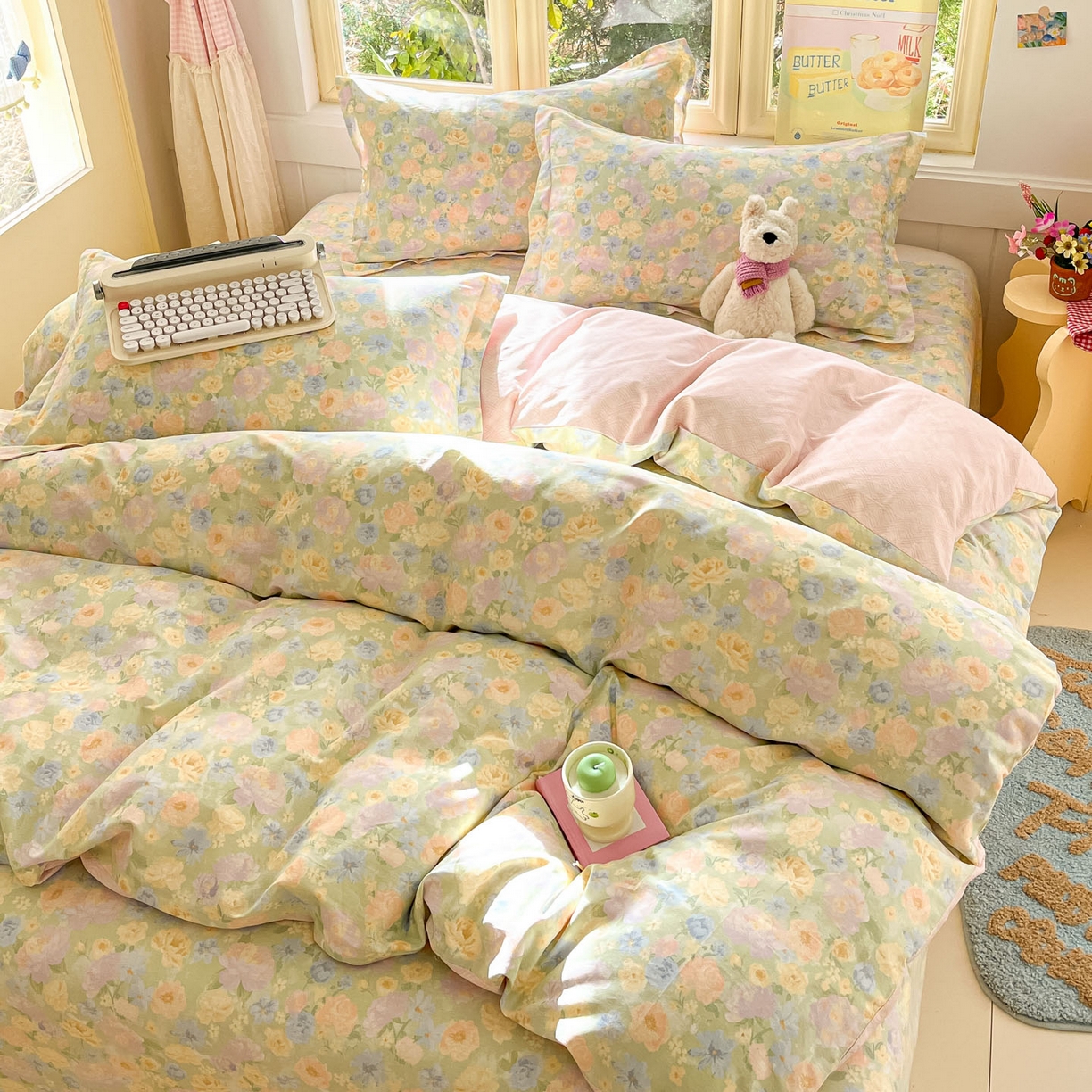 91家纺网 家纺一手货源 找家纺 莱通家纺 2026春夏新款全棉12868印花四件套单品系列-四件套 栀子花语