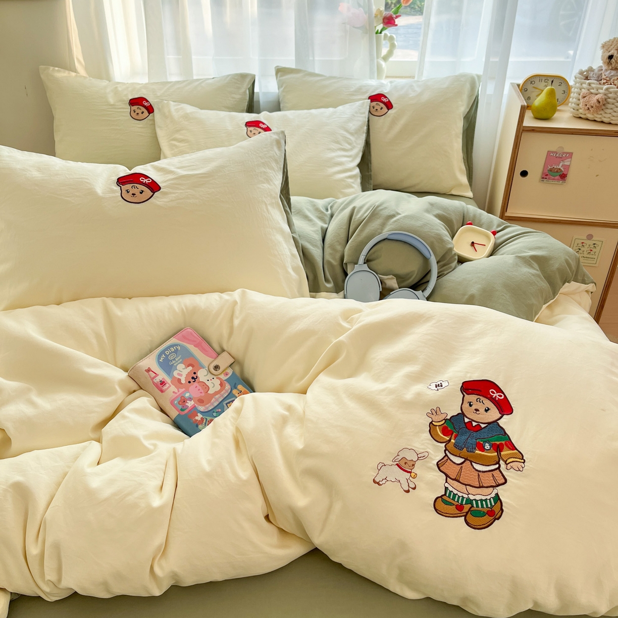 91家纺网 家纺一手货源 找家纺 （总）优承佳生活馆 2026新款软糯云朵棉刺绣三件套四件套单被套小熊系列-系列一