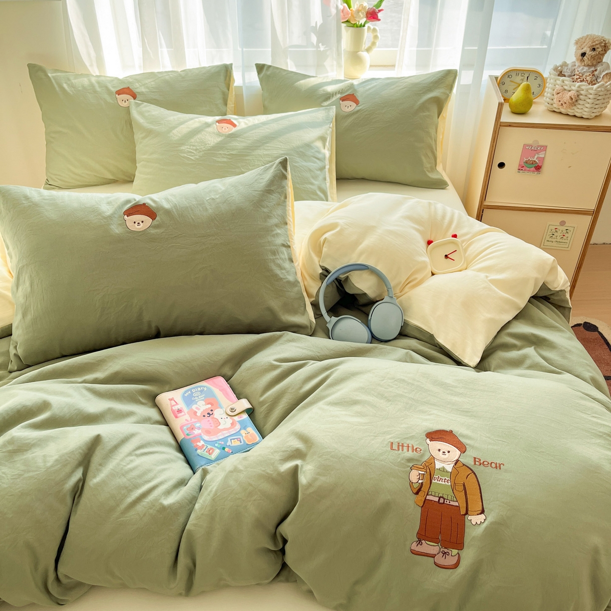 91家纺网 家纺一手货源 找家纺 （总）优承佳生活馆 2026新款软糯云朵棉刺绣三件套四件套单被套小熊系列-系列一