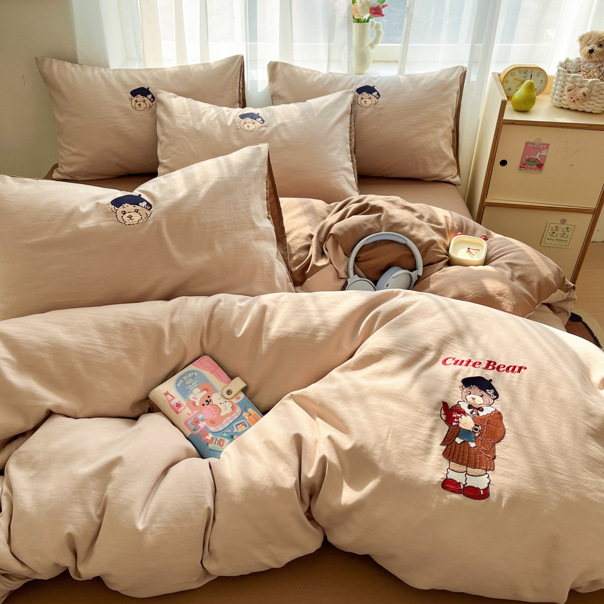 91家纺网 家纺一手货源 找家纺 （总）优承佳生活馆 2026新款软糯云朵棉刺绣三件套四件套单被套小熊系列-系列一