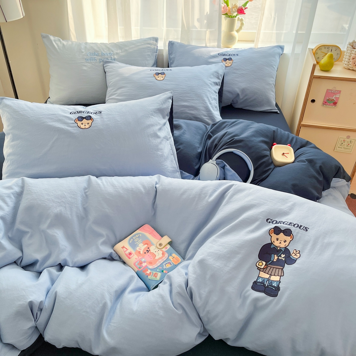 91家纺网 家纺一手货源 找家纺 （总）优承佳生活馆 2026新款软糯云朵棉刺绣三件套四件套单被套小熊系列-系列一