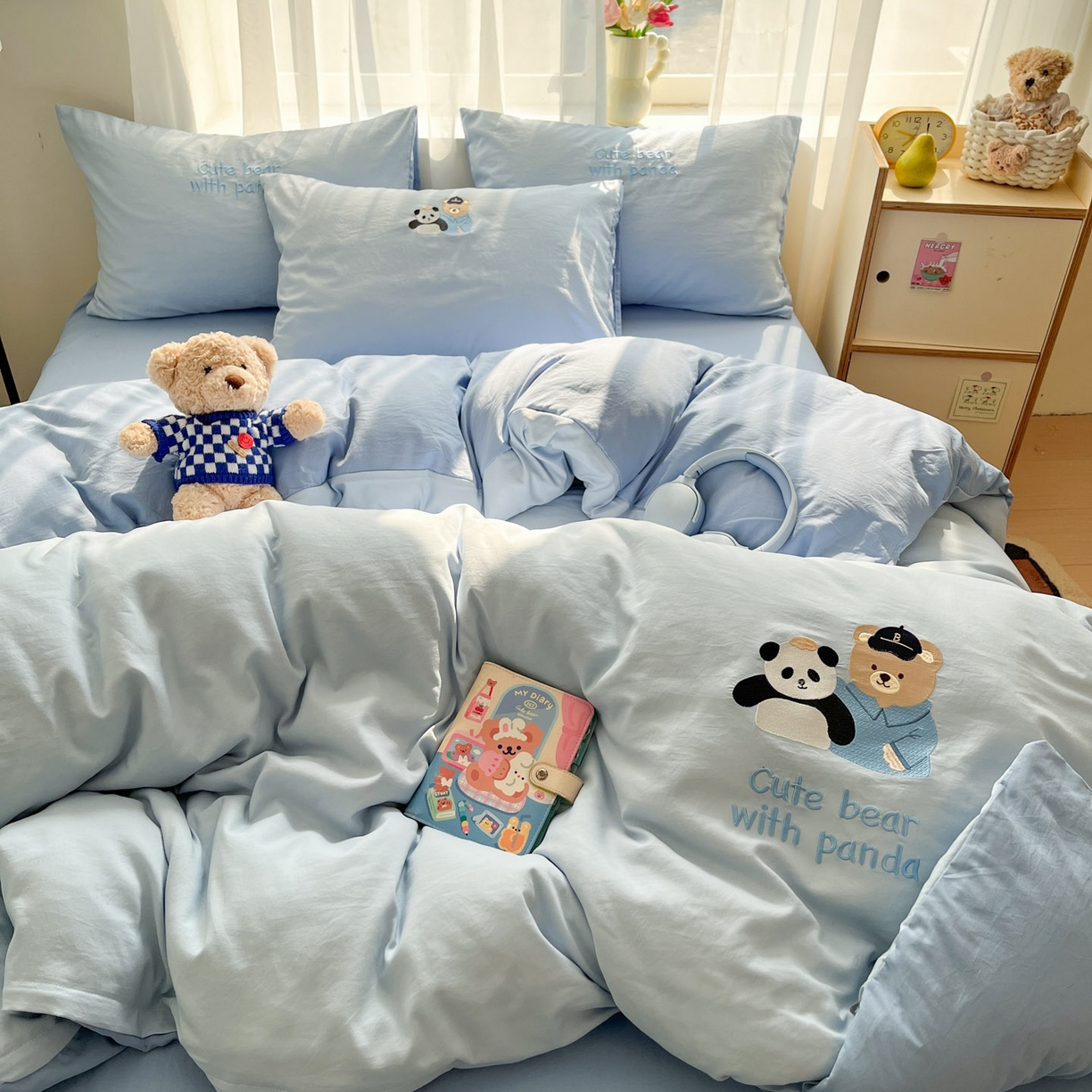 91家纺网 家纺一手货源 找家纺 优承佳生活馆 2026新款软糯云朵棉刺绣三件套四件套单被套小熊系列-系列一 伙伴熊