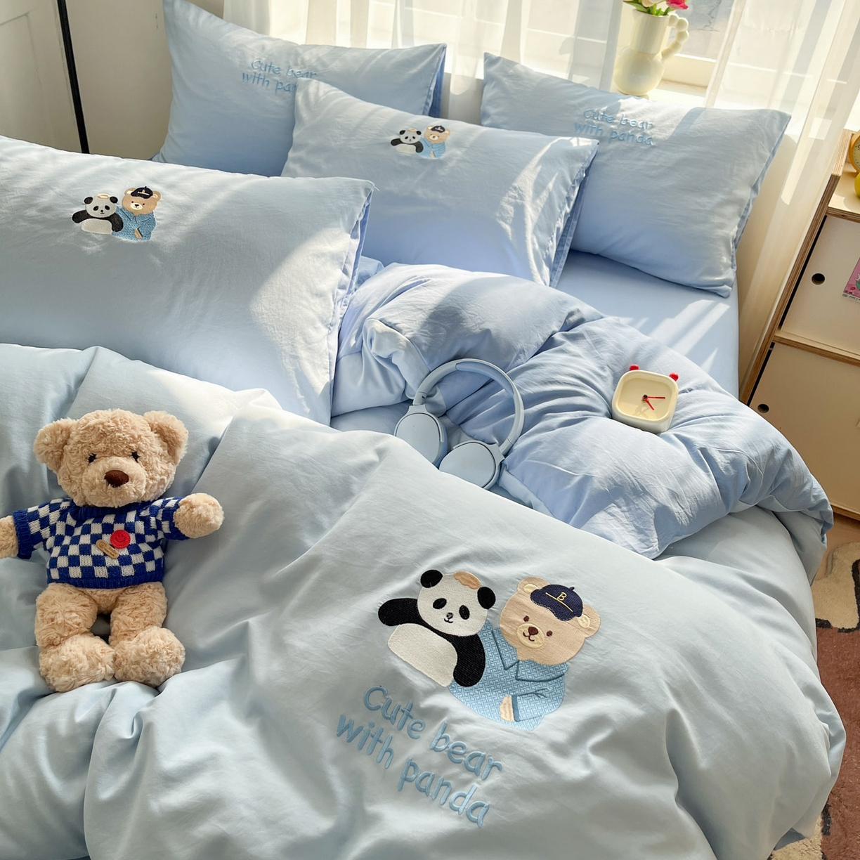 91家纺网 家纺一手货源 找家纺 优承佳生活馆 2026新款软糯云朵棉刺绣三件套四件套单被套小熊系列-系列一 伙伴熊