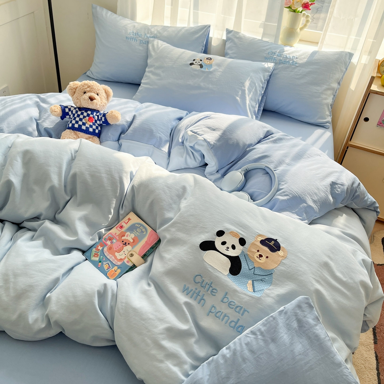 91家纺网 家纺一手货源 找家纺 优承佳生活馆 2026新款软糯云朵棉刺绣三件套四件套单被套小熊系列-系列一 伙伴熊