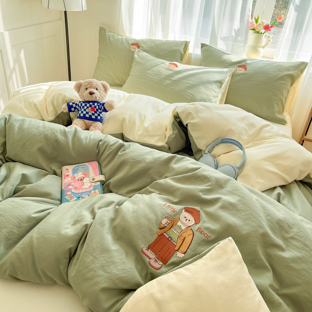 91家纺网 家纺一手货源 找家纺 优承佳生活馆 2026新款软糯云朵棉刺绣三件套四件套单被套小熊系列-系列一 咖啡熊