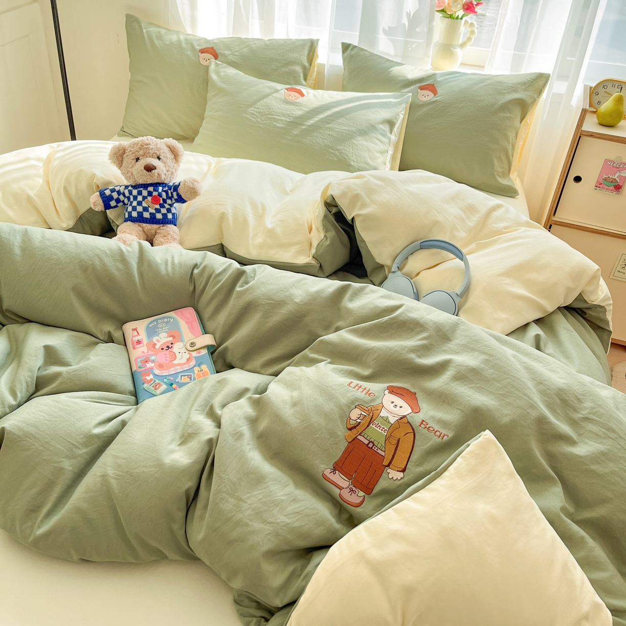 91家纺网 家纺一手货源 找家纺 优承佳生活馆 2026新款软糯云朵棉刺绣三件套四件套单被套小熊系列-系列一 咖啡熊