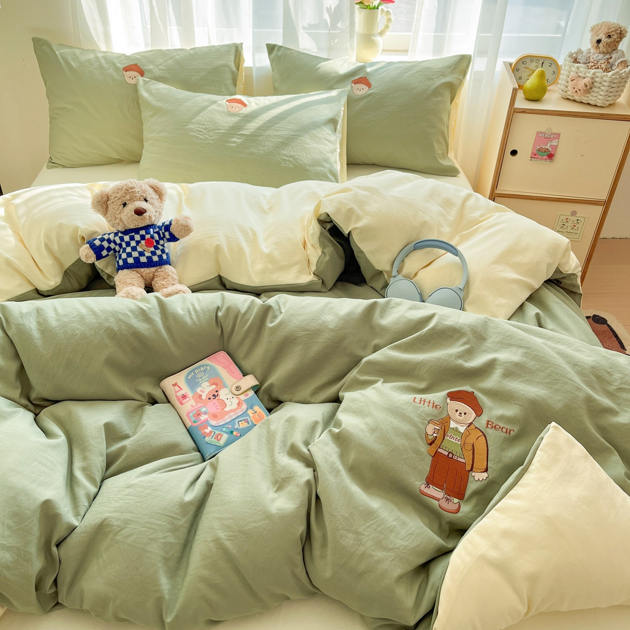 91家纺网 家纺一手货源 找家纺 优承佳生活馆 2026新款软糯云朵棉刺绣三件套四件套单被套小熊系列-系列一 咖啡熊