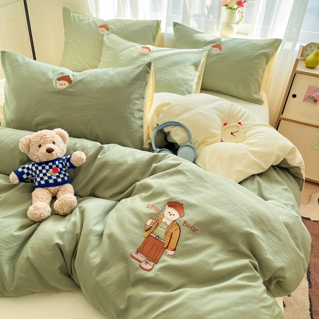 91家纺网 家纺一手货源 找家纺 优承佳生活馆 2026新款软糯云朵棉刺绣三件套四件套单被套小熊系列-系列一 咖啡熊