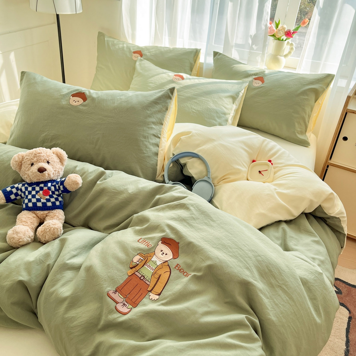 91家纺网 家纺一手货源 找家纺 优承佳生活馆 2026新款软糯云朵棉刺绣三件套四件套单被套小熊系列-系列一 咖啡熊