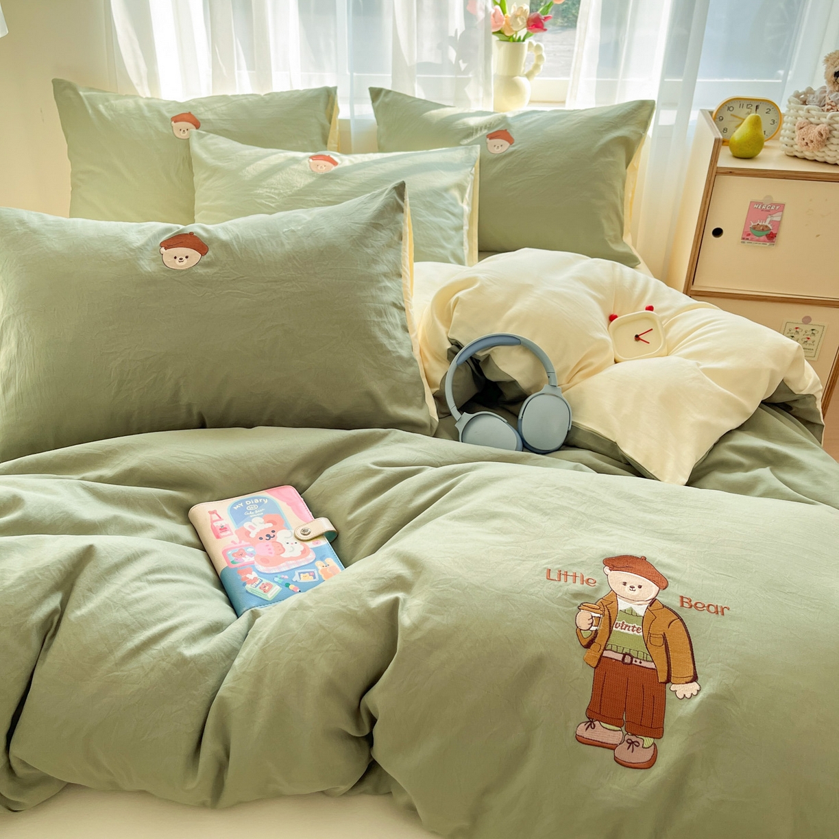 91家纺网 家纺一手货源 找家纺 优承佳生活馆 2026新款软糯云朵棉刺绣三件套四件套单被套小熊系列-系列一 咖啡熊